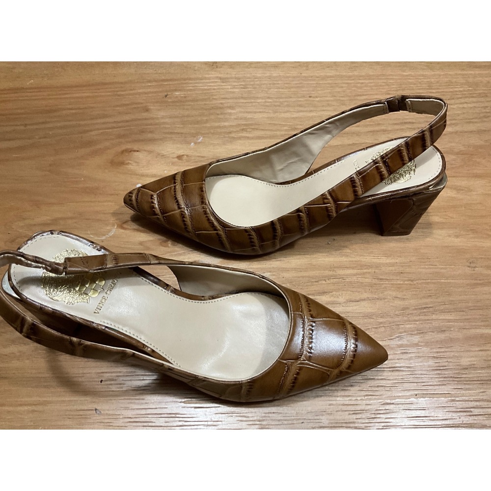Vince Camuto Hamden Brown Croc Embossed Leather  Block Heel Pumps 6.5M